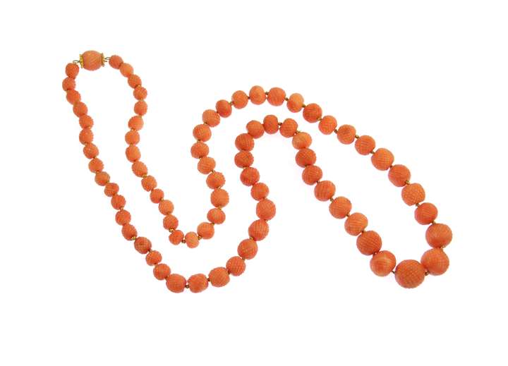 19th century graduated carved corallium bead necklace